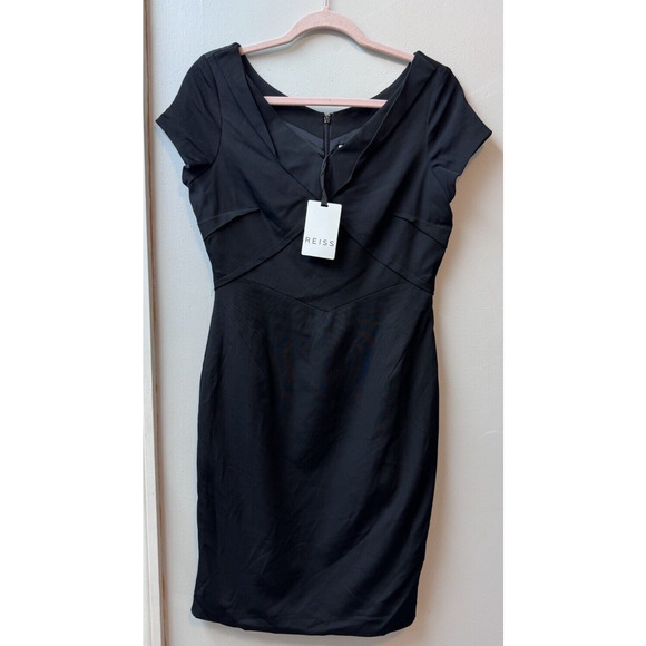 REISS Augustini Fold Neck Black Knee Length Formal Business Dress US8 NWT ($340) - Picture 1 of 16